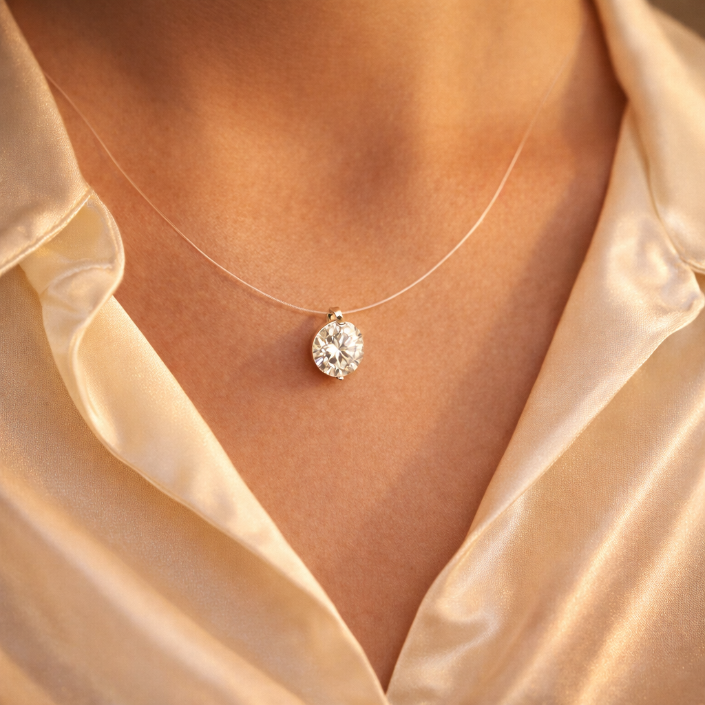 Collier Éclat Suspendu – Moissanite sur fil invisible