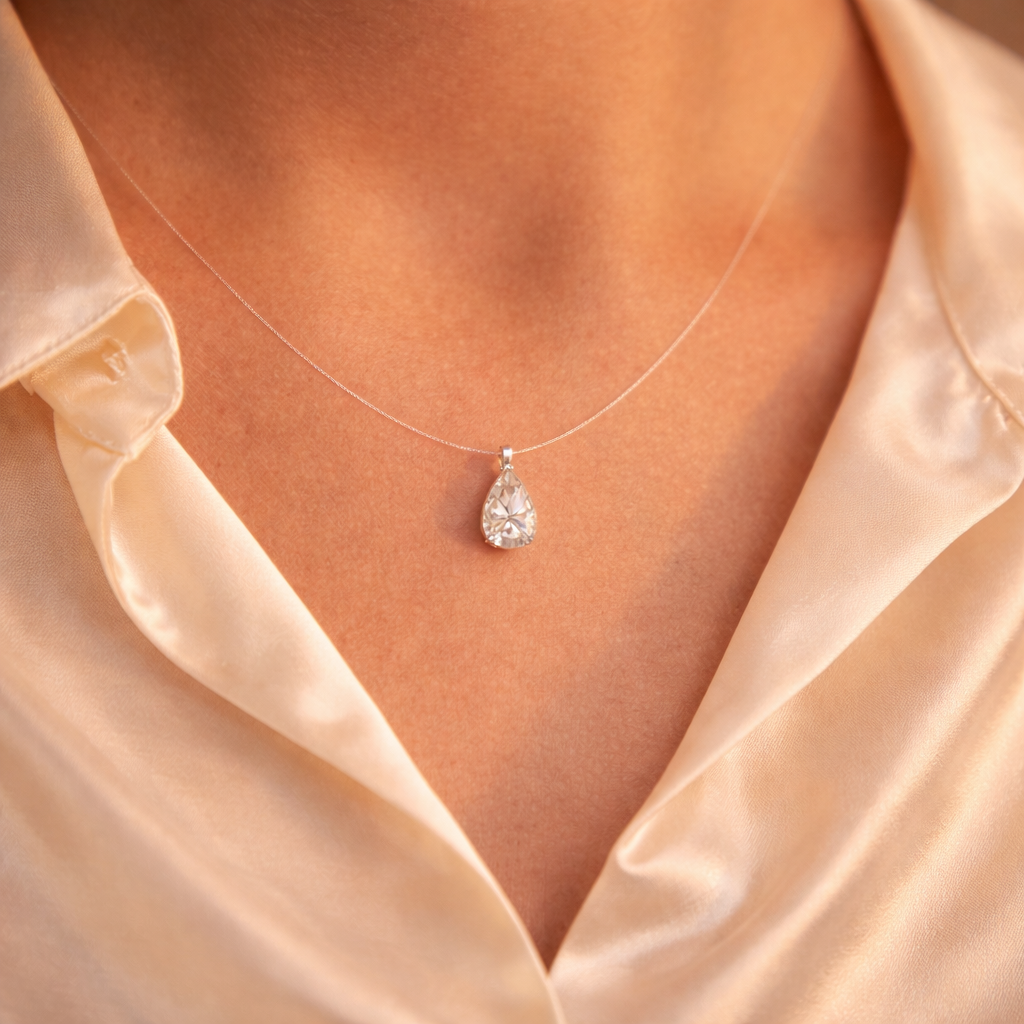 Collier Éclat Suspendu – Moissanite sur fil invisible