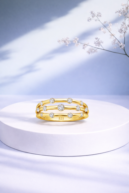 Constellation Triple – Bague Argent Moissanites