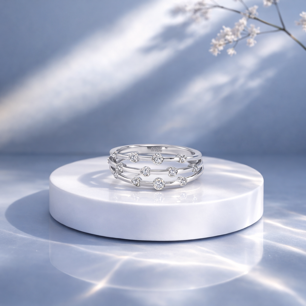 Constellation Triple – Bague Argent Moissanites
